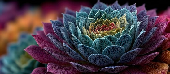 Close-up of a vibrant succulent with layered petals in various colors