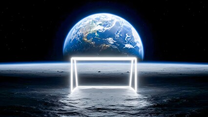 Soccer Goal in Space with Earth Background Surreal Concept