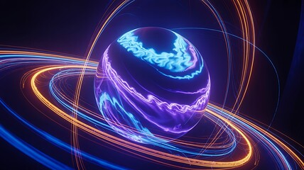 Abstract glowing planet with futuristic energy rings
