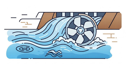 Hydroelectric dam turbine generating power with flowing water waves and swirl