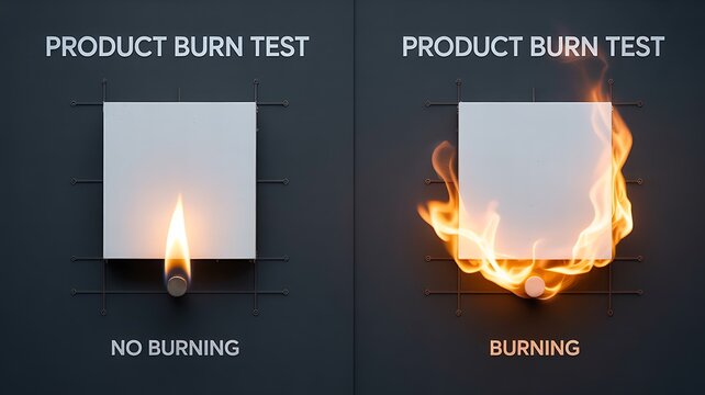 Product burn test comparison showing fire resistance safety
