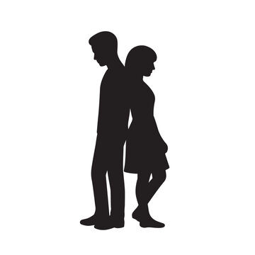 Adobe Illustrator ArtworkSilhouettes of a man and woman standing back to back symbolizing relationship problems
