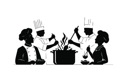 Diverse culinary team collaborates on a delicious dish in a professional kitchen setting.