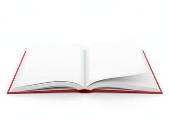 open red book with blank white pages on white background