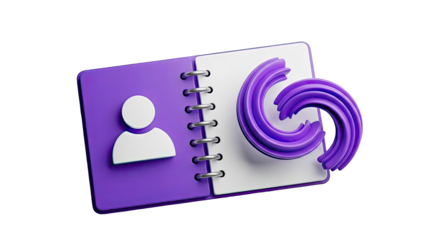3D Icon of a Notebook with Person Symbol and Swirl