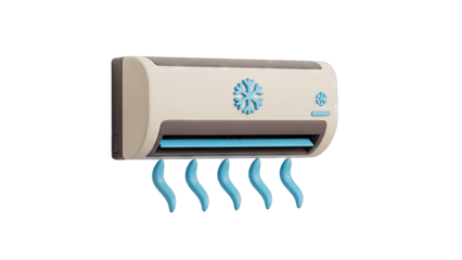 3D Render of a Modern Split Air Conditioner Unit with Blue Snowflake Icon