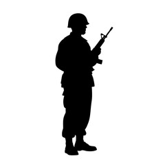 Fototapeta premium Soldier Silhouette Holding Rifle - Military Service, Guard Duty, Armed Forces