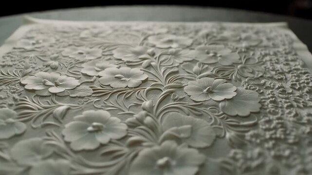 Handmade Flower Design on Fabric Shows Intricate Patterns in Studio Setting