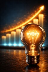 Glowing Light Bulb with Rising Graph &mdash; Innovation and Business Growth Concept