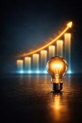 Light Bulb and Growth Chart &mdash; Symbol of Innovation and Increasing Success