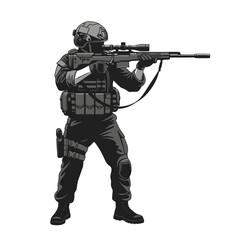 Special Forces Soldier Aiming Sniper Rifle, Tactical Gear, Military Action