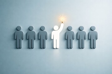 Standout Leader Holding Glowing Light Bulb Among Crowd &mdash; Innovation and Leadership Concept