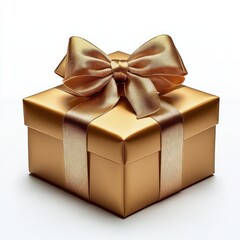 Fototapeta premium shiny gold gift box wrapped with satin ribbon and large bow, exuding luxury, elegance and celebratory anticipation