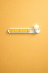 Vertical creative progress bar with light bulb and copy space on yellow background