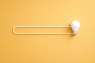 Search Bar with Glowing Light Bulb on Yellow Background &mdash; Idea and Innovation Concept