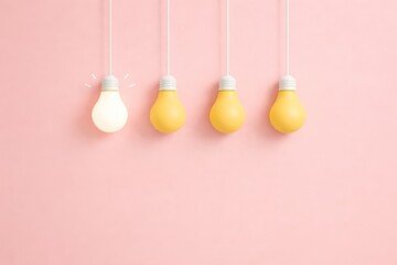 Standout Lightbulb Among Pastel Bulbs on Pink