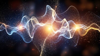 Abstract digital wave forms with particles flowing and energetic bursts
