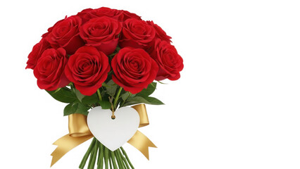Elegant bouquet of red roses with heart-shaped ribbon