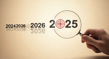 Future Focus Target Goal 2025 Search Business Strategy Magnifying Glass Aim Precision Forecast Planning Vision Achievement Opportunity Corporate Success