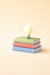 Vertical Stack of Colorful Books with Idea Lightbulb