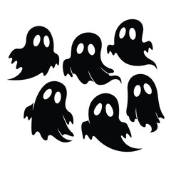 Obraz premium Collection of six black ghost silhouettes on vector illustration