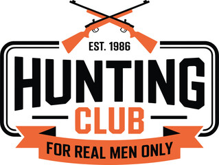 Hunting Club with Crossed Rifles and Orange Text guns