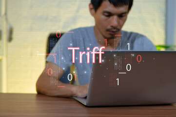 Man Using Laptop with Digital Interface and Code Elements