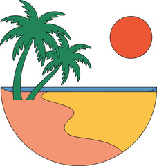 Tropical palm trees on a beach with a sunset background