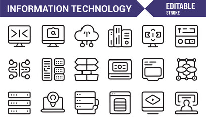 Technology infrastructure and coding outline icon pack
