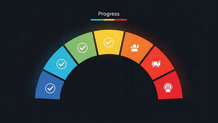 Colorful circular diagram with icons representing different aspects of digital marketing and business strategy