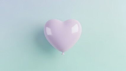 Delicate pastel purple heart balloon floating gracefully against a soft mint green background, ideal for romantic themes, celebrations, or creative projects.