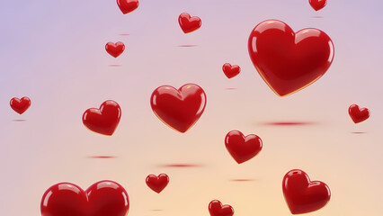 A beautiful display of floating red hearts against a soft gradient background, perfect for romantic themes, Valentine's Day greetings, or graphic design projects to evoke love and affection.