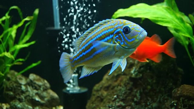 Colorful aquarium fish swimming
