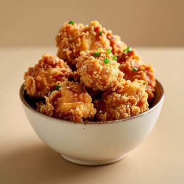 Delicious crispy fried chicken karage served in a bowl