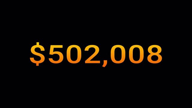 1 million dollars counting numbers animation on transparent background, colorful one million counter numbers animated in 4k.