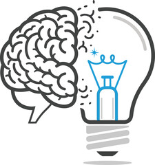 Brain with lightbulb idea isolated on transparent background