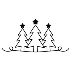 Obraz premium Minimalist line art of pine trees stars and a decorative ground swirl