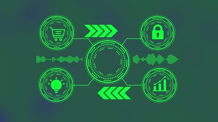 digital business engine concept with interconnected icons for customer acquisition growth shopping innovation and data security - Powered by Adobe