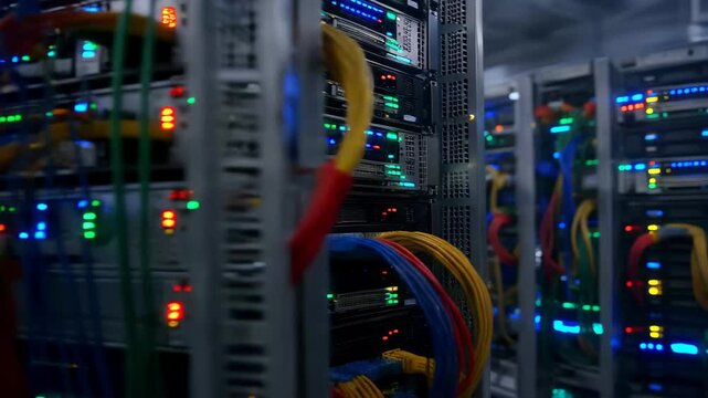 Understanding Server Technology in a Data Center With Colorful Cables and Blinking Lights