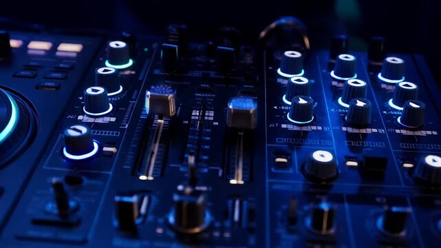 Mixing Music With a DJ Controller During a Night Event in a Club Setting in the City