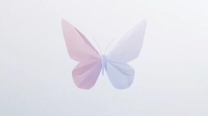 Delicate pastel butterfly silhouette with soft pink and pale blue wings on a white background
