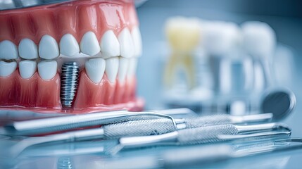 Dental model with implant and dental tools for oral hygiene and dental education in clinical settings
