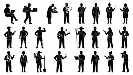Silhouettes of Musicians Playing Various Instruments.