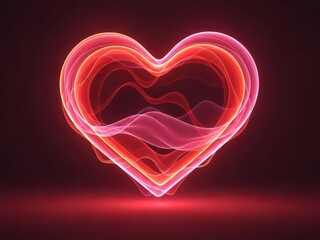 Abstract Red Neon Heart Shape with Glowing Fluid Energy Waves