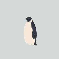Fototapeta premium Minimal flat illustration of a penguin standing on ice, featuring soft textures and a calm pastel background, ideal for education, climate, wildlife, and children’s content.