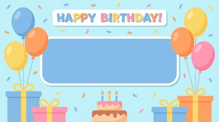 Birthday celebration event with colorful balloons cake and gifts festive atmosphere kids party fun and joyful vibe ideal for birthday invitations or cards