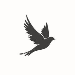 Obraz premium Minimalist black bird silhouette flying against a soft neutral background, ideal for modern design, symbolism of freedom, elegance, and contemporary visual branding.