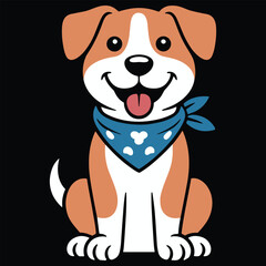 Happy Cartoon Dog with Blue Bandana on Black Background