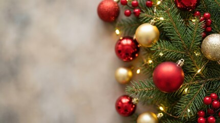 Obraz premium Decorative christmas tree ornaments cozy indoor environment festive holiday decor close-up view sparkling lights and rich colors celebrating the joy of christmas spirit