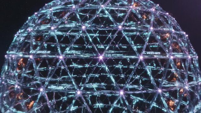 Abstract geometric structure with glowing nodes and intricate patterns